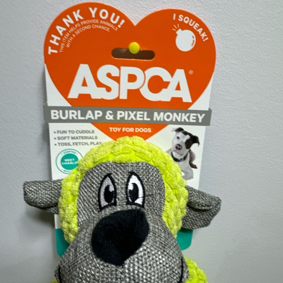 ASPCA Burlap & Pixel Monkey-  Squeaky Dog Toy 16”green - Picture 3 of 3